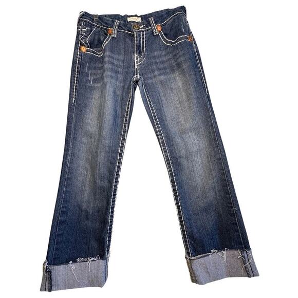 True Religion World‎ Tour USA Limited Edition Y2K Jeans Women Sz 28 Raw Cuff Hem - Picture 3 of 16